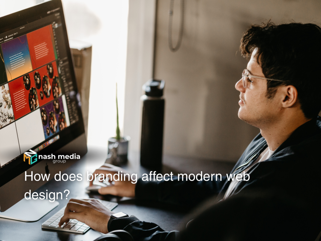 Designer working on a modern business website layout on a desktop computer