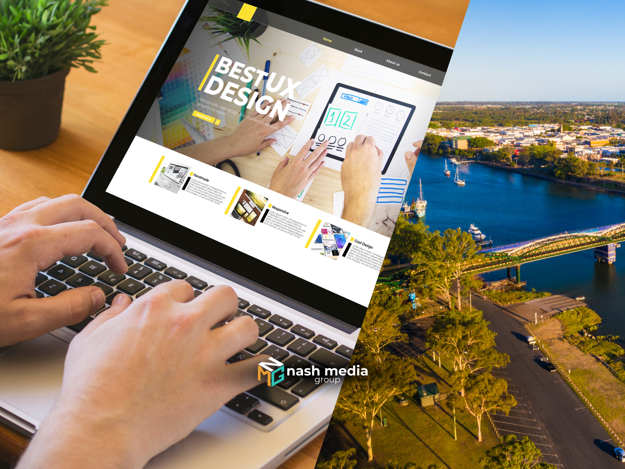 Person using a laptop to explore professional website design services for local businesses