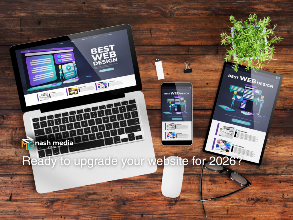 Laptop, tablet, and phone displaying a responsive website design for business website upgrades