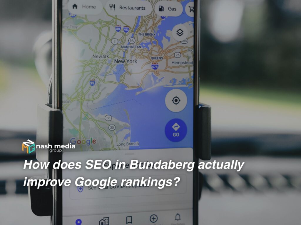 A phone attached to the car dashboard showing google maps.