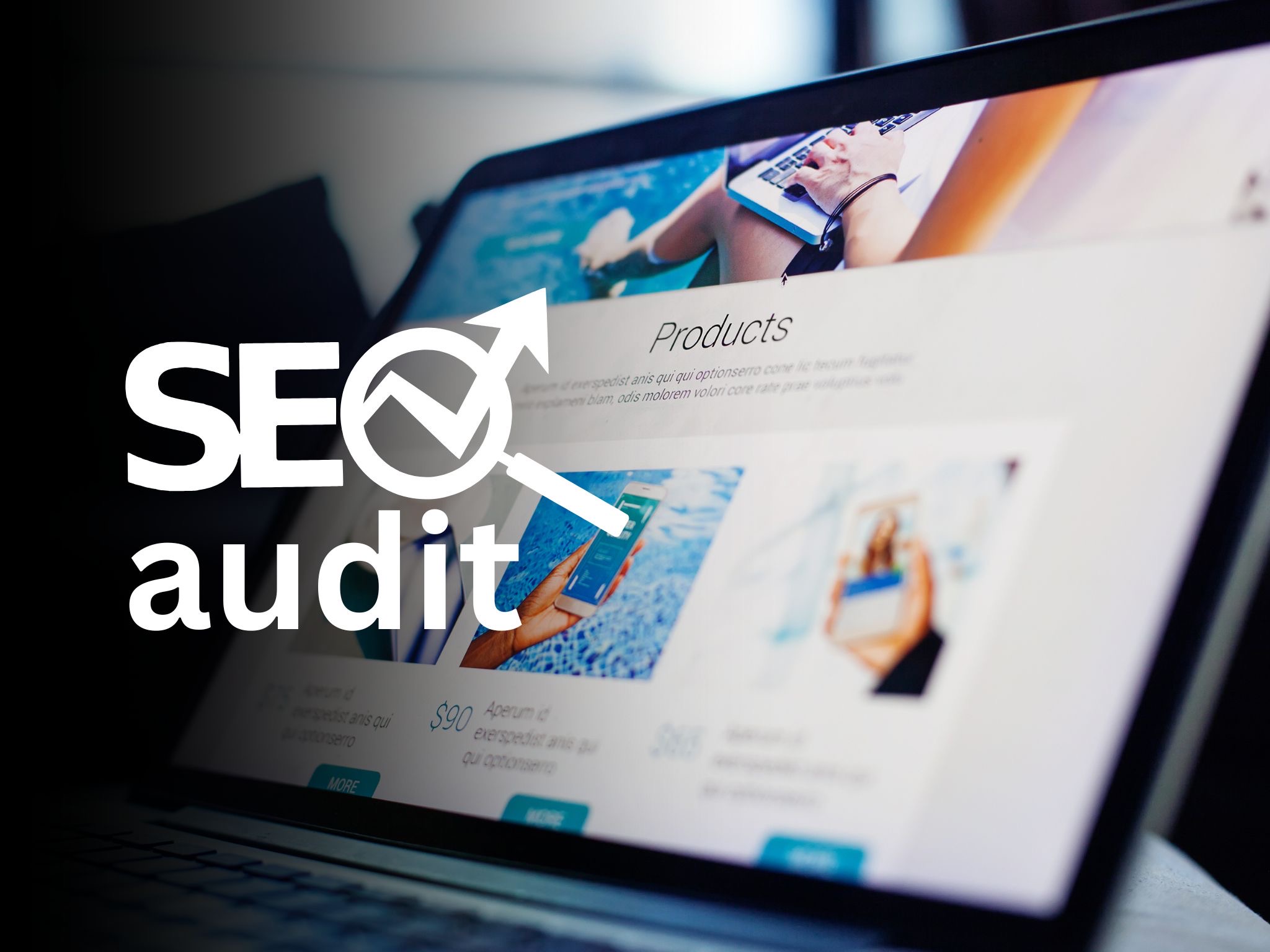 Website SEO audit services shown on the screen.